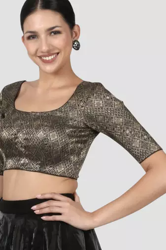 Black brocade padded readymade saree blouse