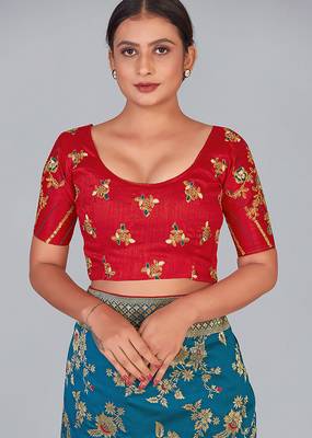 Red embroidered silk blend readymade blouse 1
