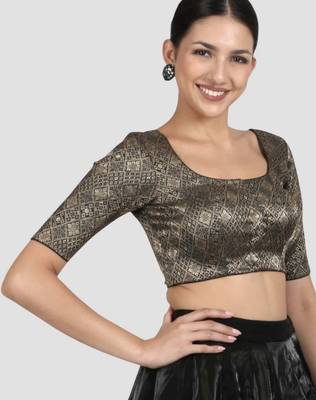 Black brocade padded readymade saree blouse 4