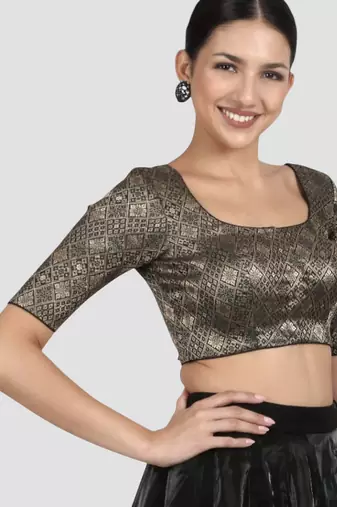 Black brocade padded readymade saree blouse