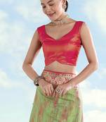 Rani pink faux banarasi tissue silk woven readymade blouse