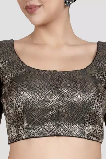 Black brocade padded readymade saree blouse