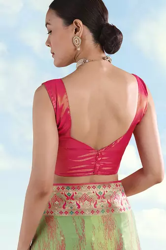 Rani pink faux banarasi tissue silk woven readymade blouse