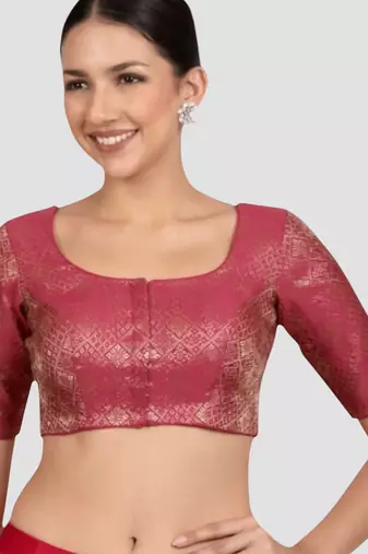 Magenta brocade padded readymade saree blouse