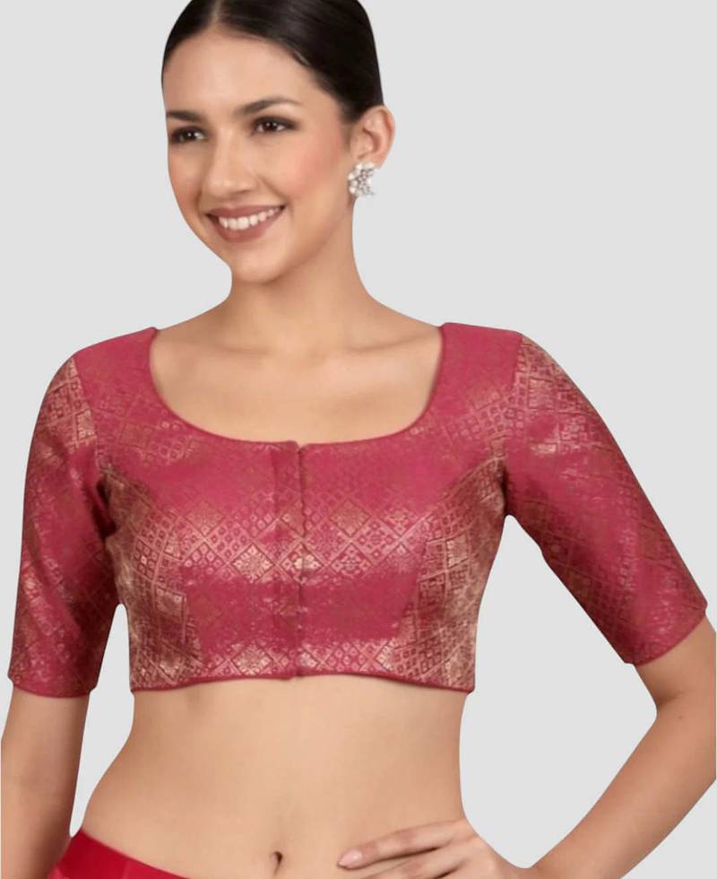 Magenta brocade padded readymade saree blouse