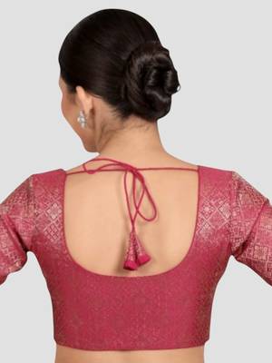 Magenta brocade padded readymade saree blouse 2