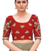 Red embroidered silk blend readymade blouse