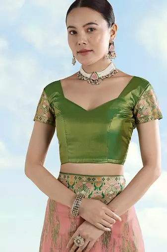 Green faux banarasi tissue silk woven readymade blouse