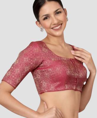 Magenta brocade padded readymade saree blouse 3