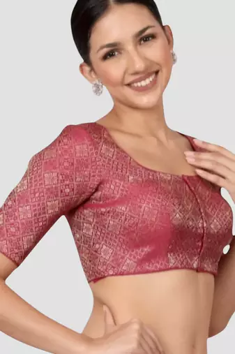 Magenta brocade padded readymade saree blouse