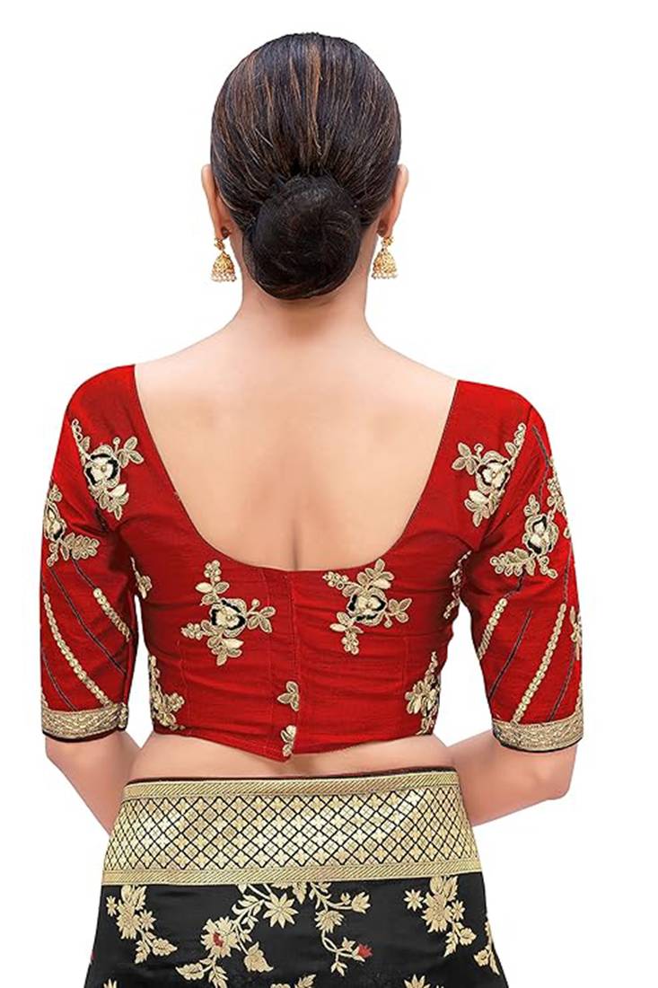 Red embroidered silk blend readymade blouse