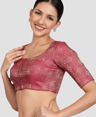 Magenta brocade padded readymade saree blouse 4