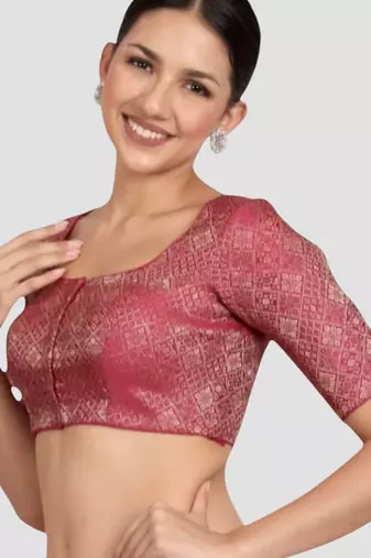 Magenta brocade padded readymade saree blouse