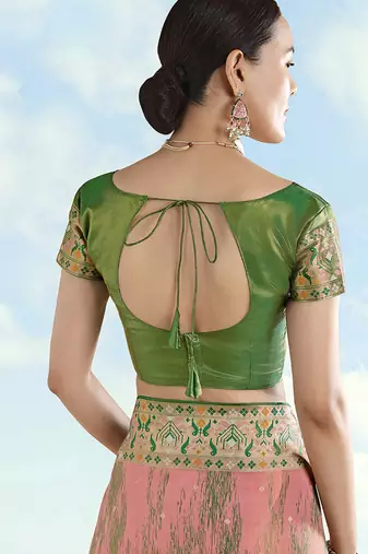 Green faux banarasi tissue silk woven readymade blouse