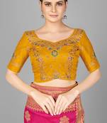 Yellow embroidered silk blend readymade blouse