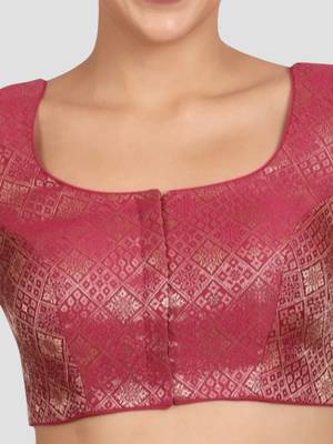 Magenta brocade padded readymade saree blouse 5