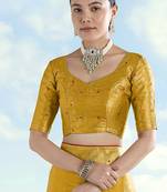 Mustard zari woven faux banarasi tissue silk readymade blouse