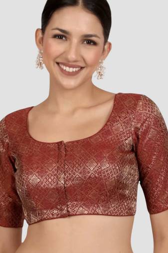 Maroon brocade padded readymade saree blouse