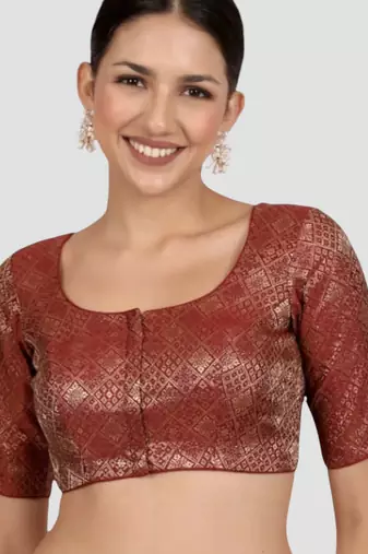 Maroon brocade padded readymade saree blouse