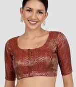 Maroon brocade padded readymade saree blouse