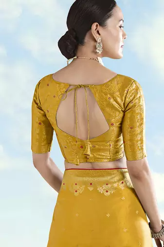 Mustard zari woven faux banarasi tissue silk readymade blouse