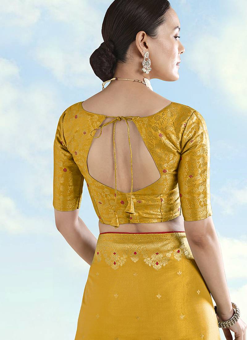 Mustard zari woven faux banarasi tissue silk readymade blouse
