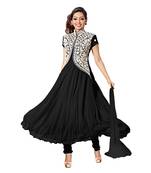 Black embroidered georgette semi stitched salwar with dupatta