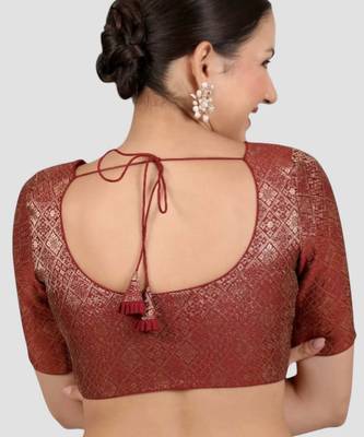 Maroon brocade padded readymade saree blouse 2