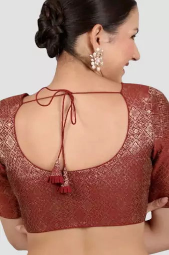 Maroon brocade padded readymade saree blouse