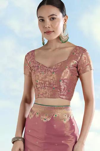 Light pink zari woven faux banarasi tissue silk readymade blouse
