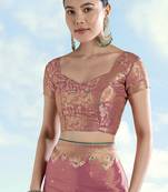 Light pink zari woven faux banarasi tissue silk readymade blouse