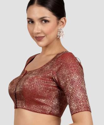 Maroon brocade padded readymade saree blouse 4