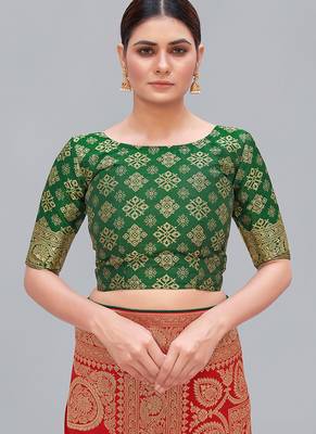 Green woven silk blend readymade blouse 1