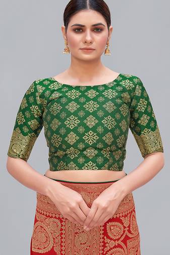 Green woven silk blend readymade blouse