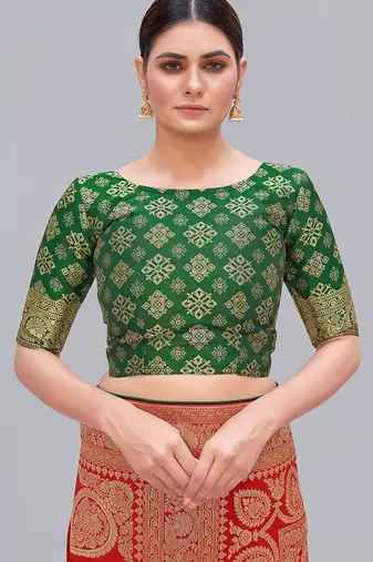 Green woven silk blend readymade blouse