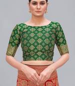 Green woven silk blend readymade blouse