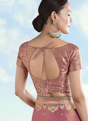 Light pink zari woven faux banarasi tissue silk readymade blouse 2