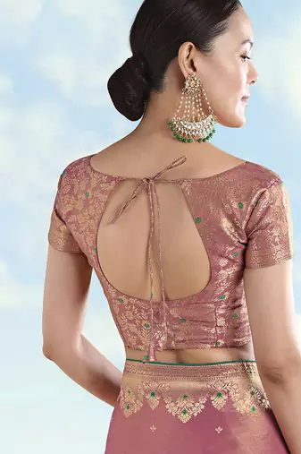 Light pink zari woven faux banarasi tissue silk readymade blouse