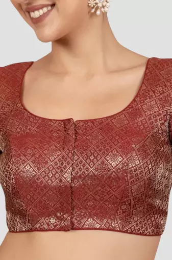 Maroon brocade padded readymade saree blouse