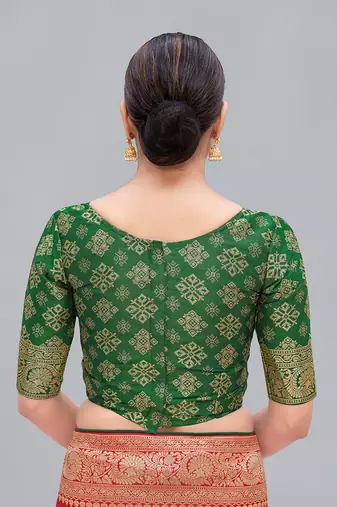 Green woven silk blend readymade blouse