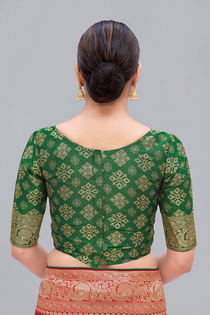 Green woven silk blend readymade blouse