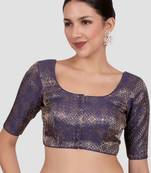 Navy blue brocade padded readymade saree blouse
