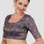 Navy blue brocade padded readymade saree blouse