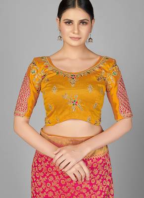 Orange embroidered art silk readymade blouse 1