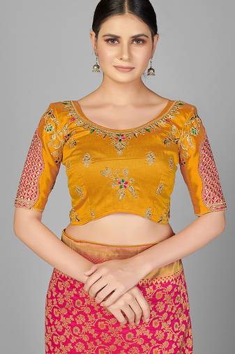 Orange embroidered art silk readymade blouse