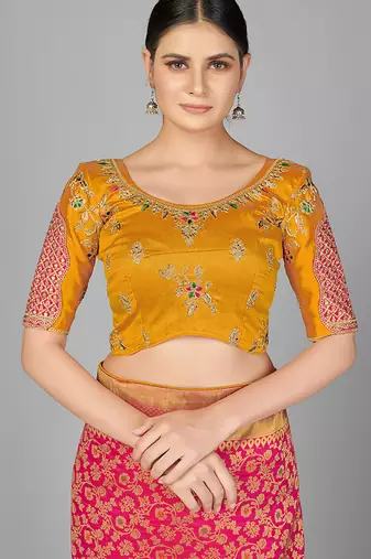 Orange embroidered art silk readymade blouse