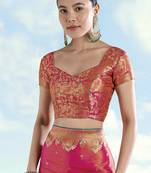 Red zari woven faux banarasi tissue silk readymade blouse