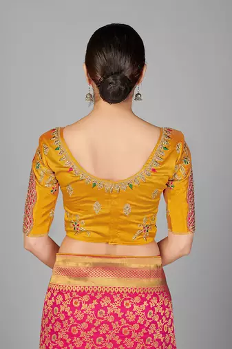 Orange embroidered art silk readymade blouse