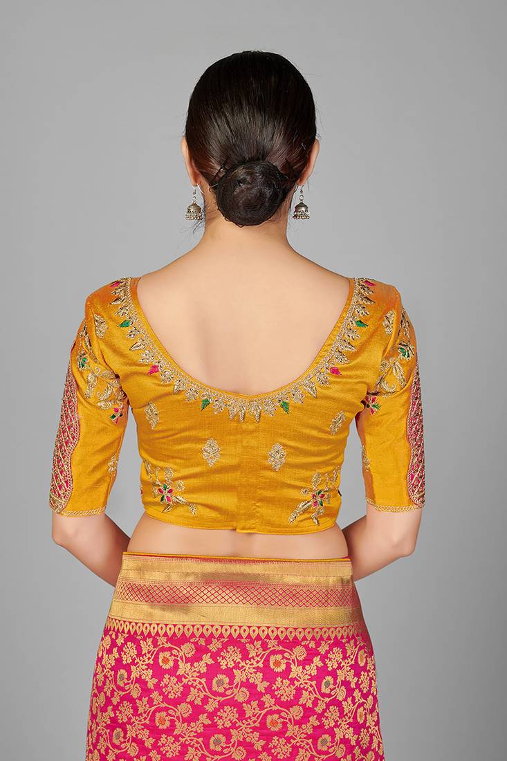Orange embroidered art silk readymade blouse