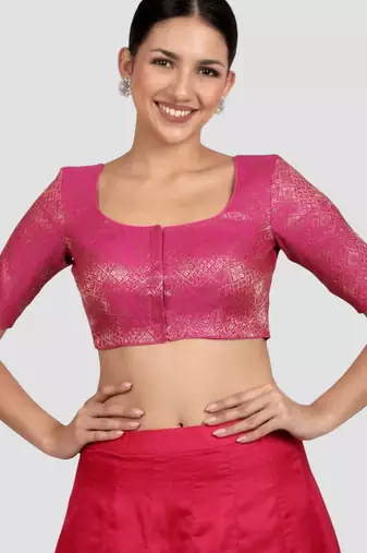 Rani pink brocade padded readymade saree blouse